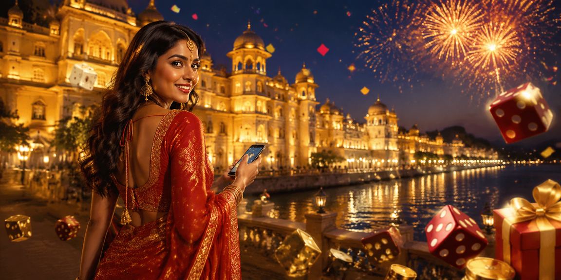 Indian player enjoying live dice game in traditional saree