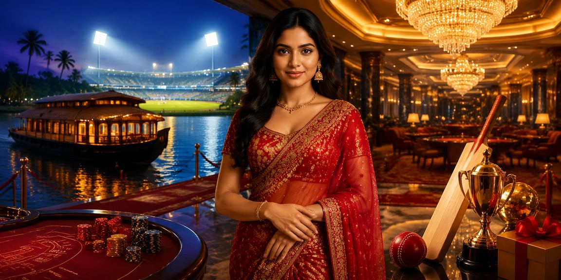 Scenic Kerala backwaters with cricket betting theme