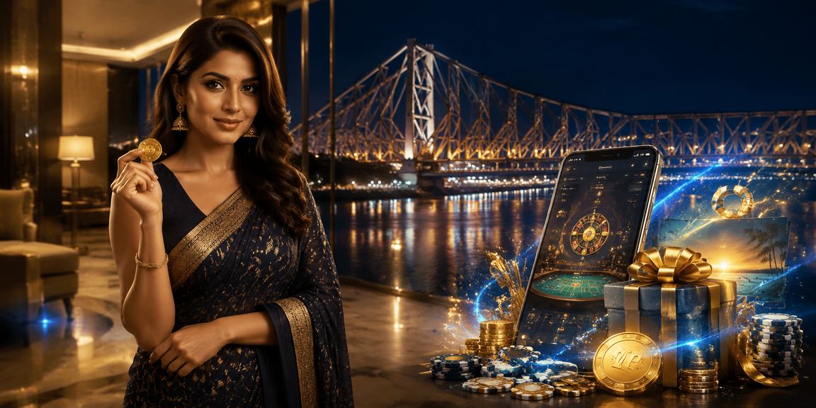 Kolkata Howrah Bridge casino and sports betting with blue and gold theme
